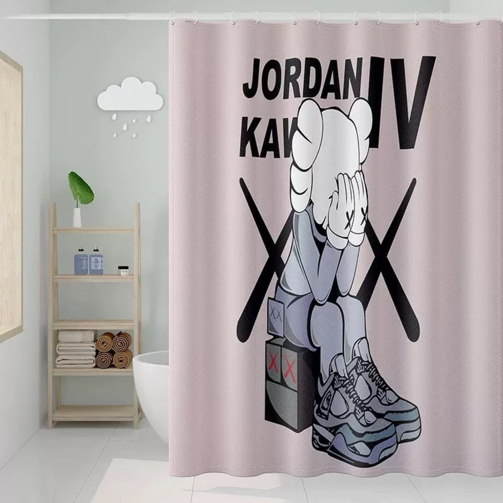 Kaws x Jordan IV Pink Shower Curtain with Hooks 150x200cm